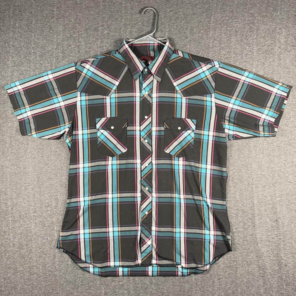 Wrangler Shirt Mens XL Multicolor Plaid Western Pearl Snap Short Sleeve Casual
